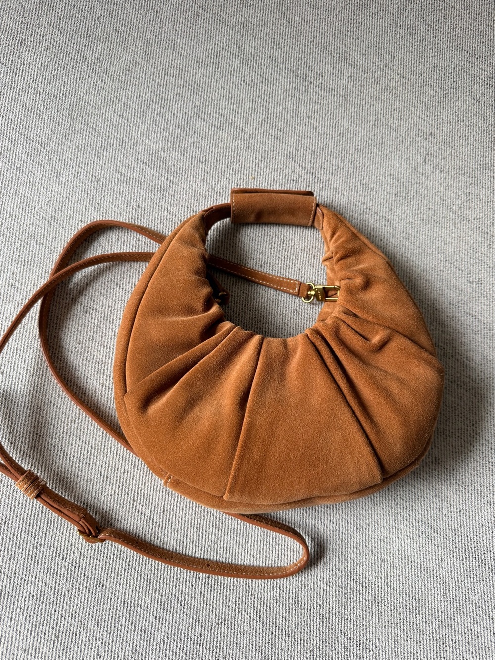 STAUD Suede Crescent Shoulder Bag in Chestnut